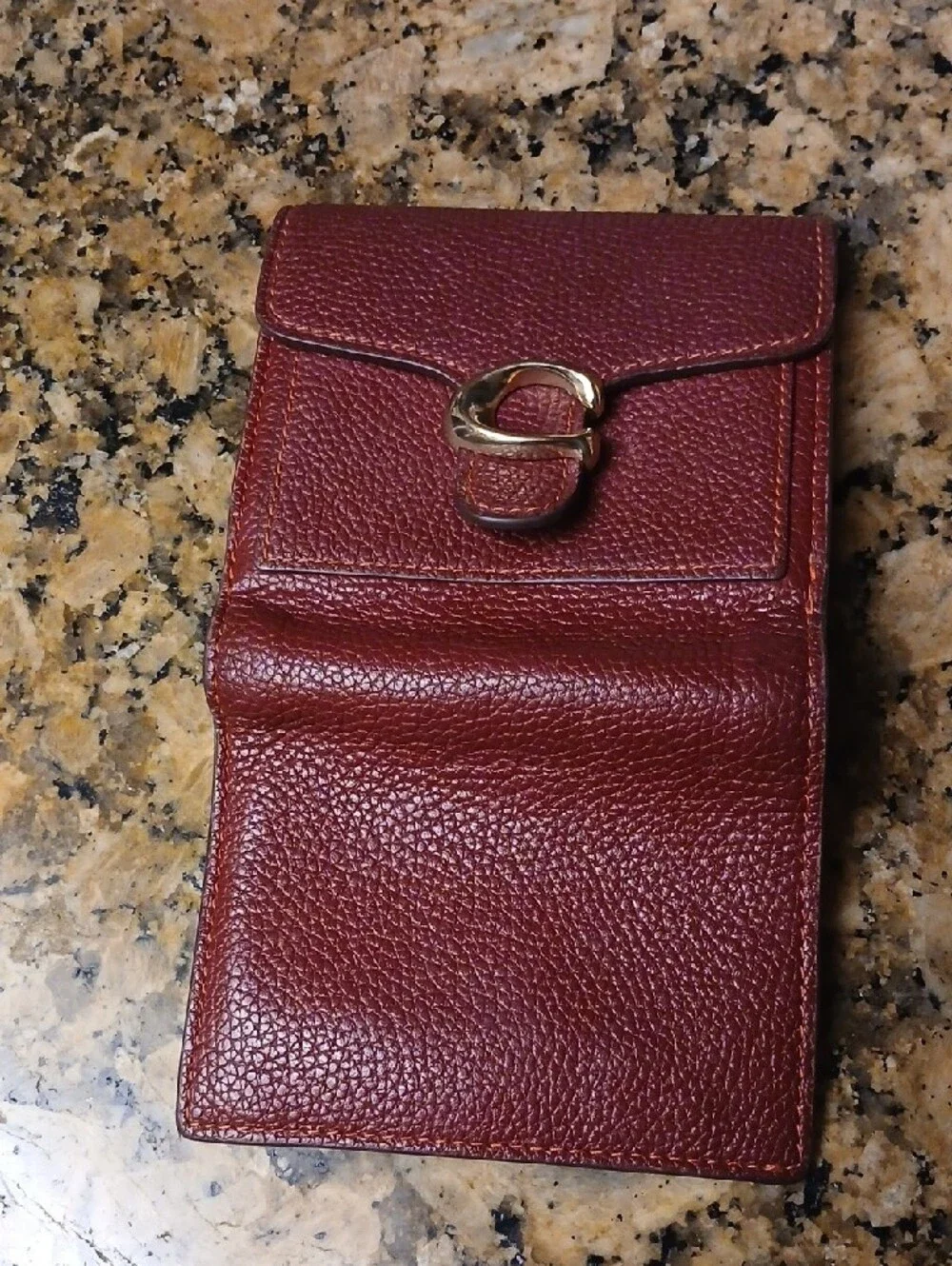 COACH Pebbled Fold-Over Wallet in Wine Red with Gold Hardware - Picture 3 of 5